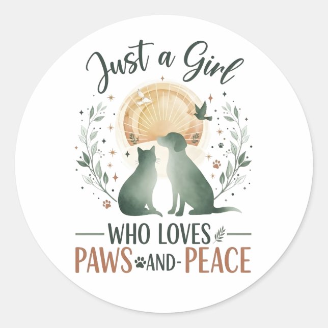 Sticker Rond funny Just a Girl who Loves Cats and Dogs mom (Devant)