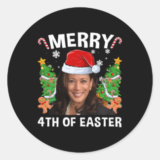 Sticker Rond Funny Kamala Harris Noël Santa Hat Joyeux 4e