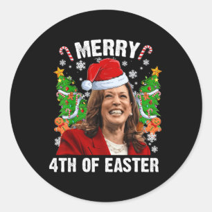 Sticker Rond Funny Kamala Harris Noël Santa Hat Joyeux 4e