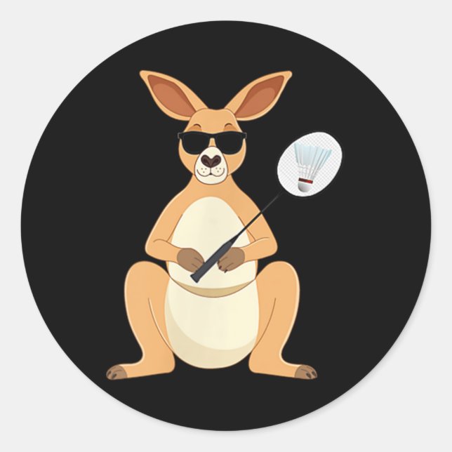 Sticker Rond Funny Kangaroo Wearing Sungles Playing Badminton  (Devant)