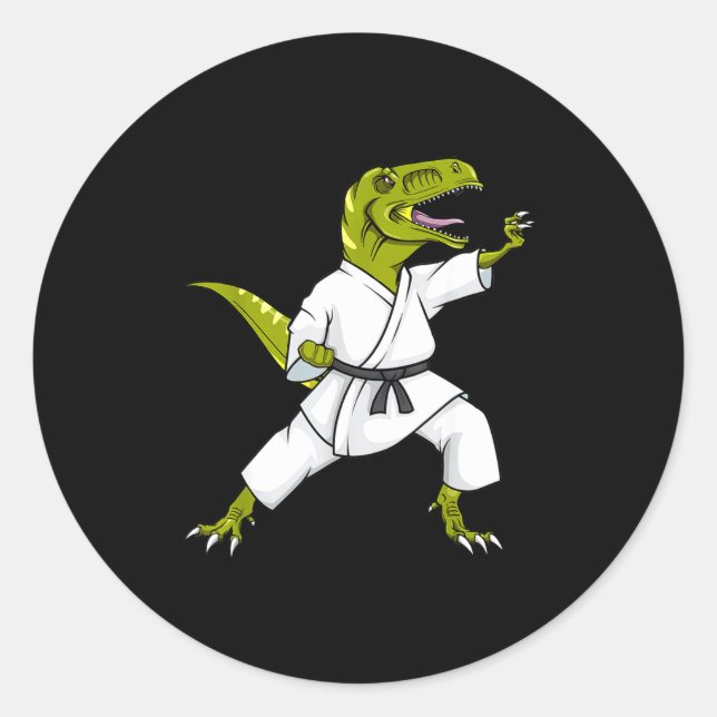 Sticker Rond Funny Karatesaurus T-rex Dinosaur Karate Samurai D (Devant)