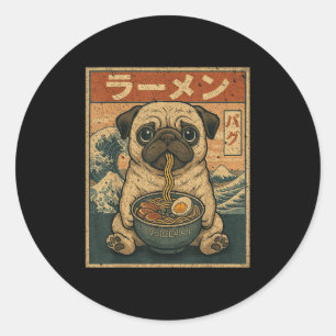 Sticker Rond Funny Kawaii Ramen Carlin Japonais Nouilles Carlin