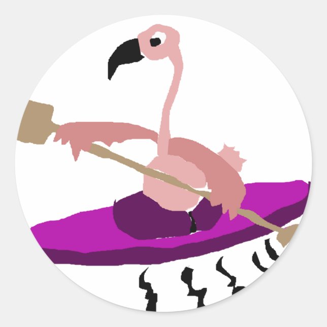 Sticker Rond Funny Kayaking Flamant rose (Devant)