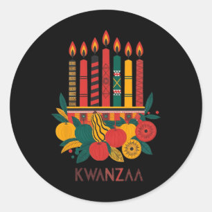 Sticker Rond Funny Kinara Sept bougies Kwanzaa Célébration 2