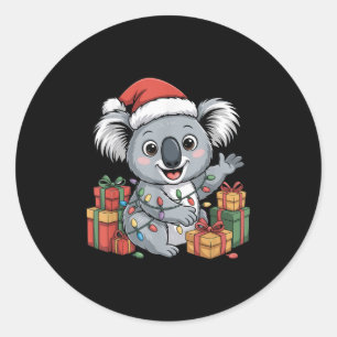 Sticker Rond Funny Koala Santa Hat Animaux Amateurs de Noël lai