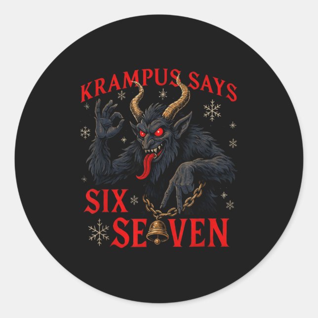 Sticker Rond Funny Krampus Says Six Seven 6 7 Meme Christmas Xm (Devant)