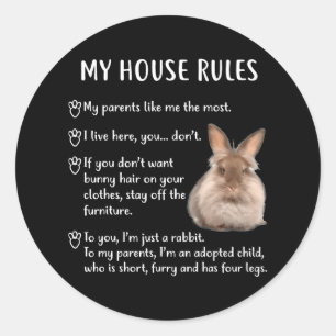 Sticker Rond Funny Lapin Ma Maison Règles Lionhead Bunny