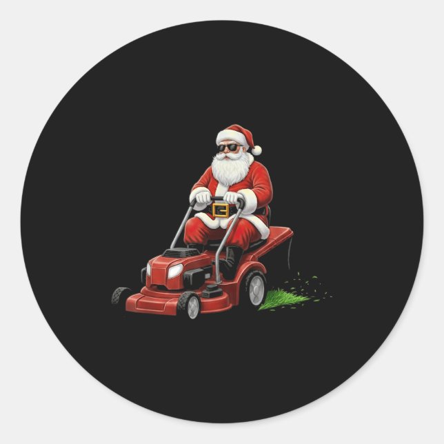 Sticker Rond Funny Lawn Mower Santa Christmas Graphic Mowing La (Devant)