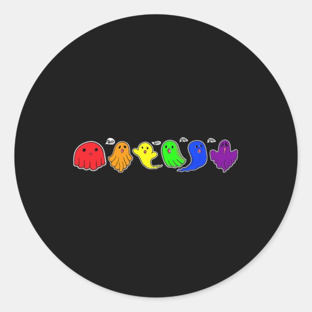 Sticker Rond Funny Lgbtq Boo Ghost Éffrayant Halloween Rainbow  (Devant)
