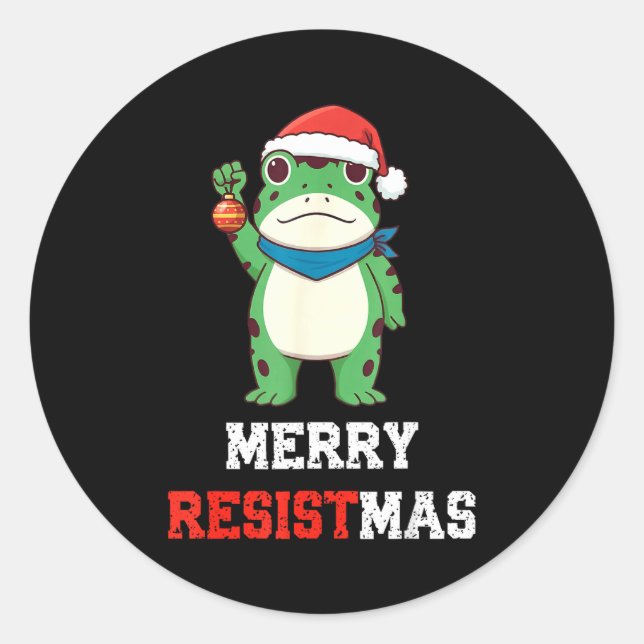 Sticker Rond Funny Litical Frog Christmas Merry Resistmas 2025  (Devant)