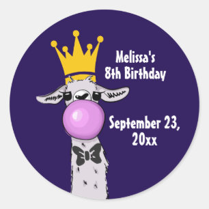 Sticker Rond Funny Llama avec bulle rose Anniversaire