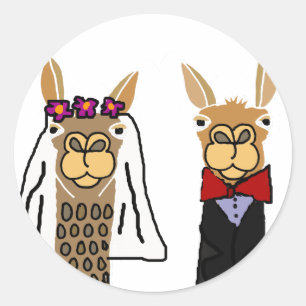 Sticker Rond Funny Llama Mariée et Mariage de chambre