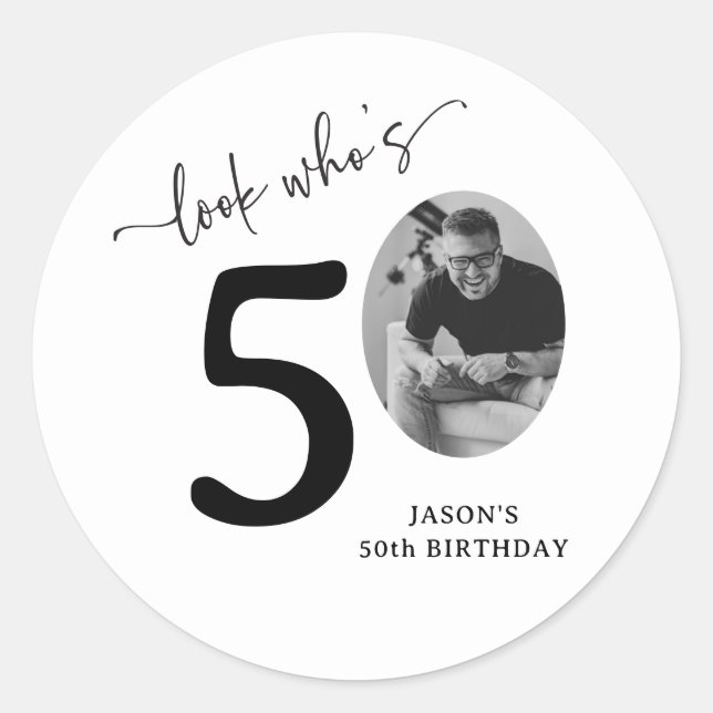Sticker Rond Funny 'Look Who's 50' Stylish 50th Birthday (Devant)