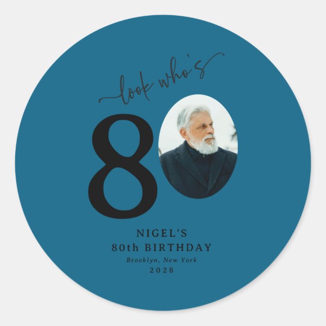 Sticker Rond Funny Look Whos 80 Stylish 80th Birthday  (Devant)