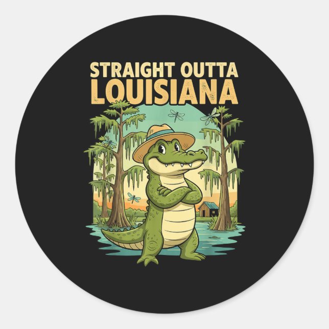 Sticker Rond Funny Louisiana Alligator Retro Wildlife Travel Ba (Devant)