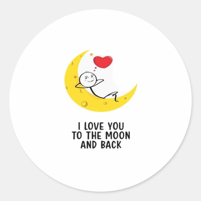 Sticker Rond Funny Love You To The Moon And Back Stick Figure P (Devant)