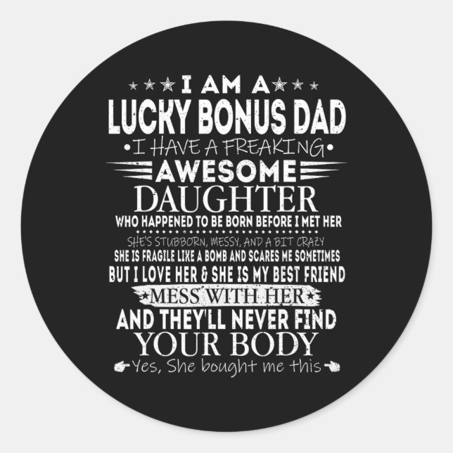 Sticker Rond Funny Lucky Bonus Papa Tee De Fille Fa (Devant)