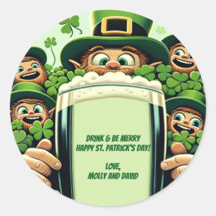 Sticker Rond Funny Lucky Leprechauns St. Patrick's Day Party