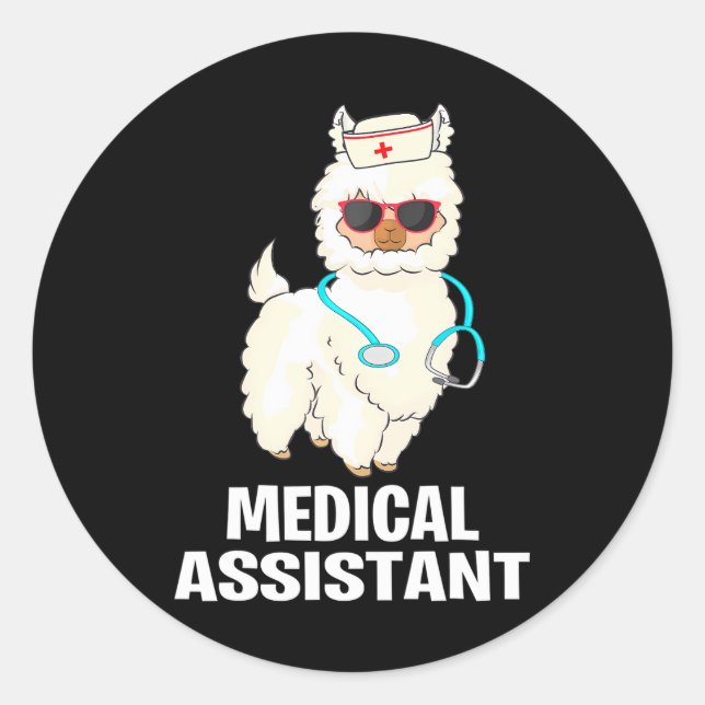 Sticker Rond Funny MA Certified Médicale Assistant Llama (Devant)