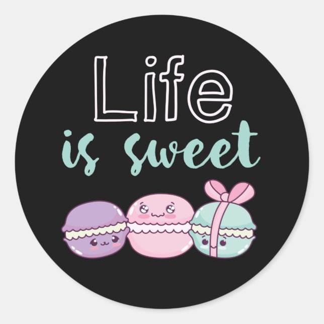 Sticker Rond Funny Macaroon Puns La vie est douce (Devant)