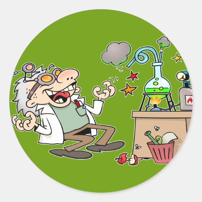 Sticker Rond Funny Mad Scientifique (Devant)