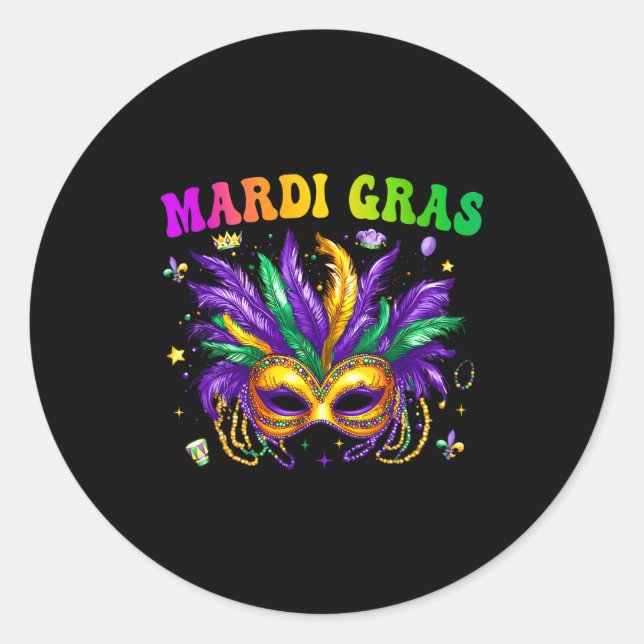 Sticker Rond Funny Mardi Gras Parade Outfit Jester Hat Men Wome (Devant)