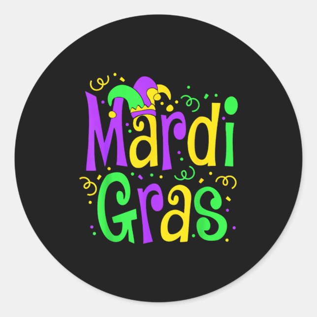 Sticker Rond Funny Mardi Gras Parade Outfit Jester Hat Men Wome (Devant)