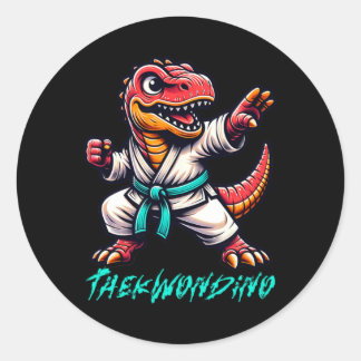 Sticker Rond Funny Martial Arts Karate Taekwondo Dino Animal Cu