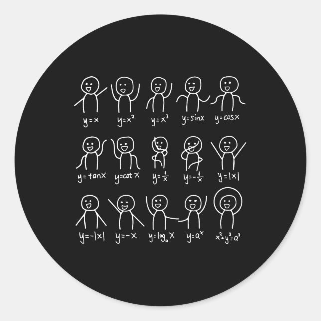 Sticker Rond Funny Math Danses Happy Face Sketch Algebra Humour (Devant)