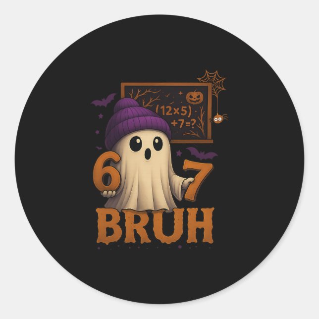 Sticker Rond Funny Math Ghost 67 Bruh Halloween Meme Teacher Eq (Devant)
