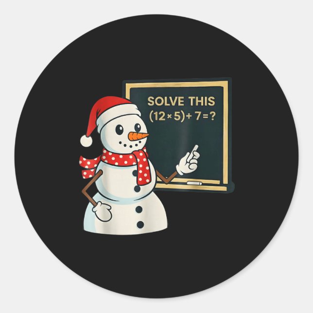 Sticker Rond Funny Math Teacher Snowman Christmas Puzzle Winter (Devant)