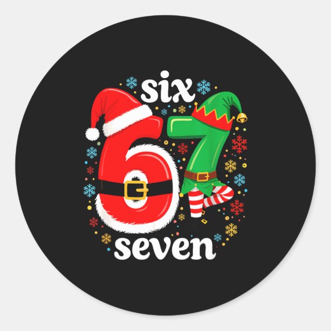 Sticker Rond Funny Meme Six Seven 67 Elf 6 7 Santa Christmas Pa (Devant)