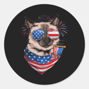 Sticker Rond Funny Meowica Siamese propriétaire Amoureux des ch