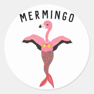Sticker Rond Funny Mermingo Graphic : hybride Flamant rose-sirè
