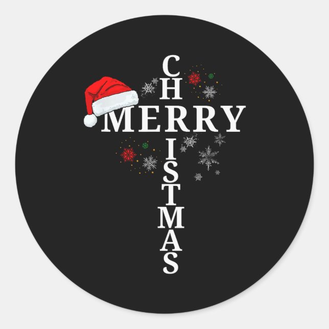Sticker Rond Funny Merry Christmas Xmas Cross Christian Snow  (Devant)