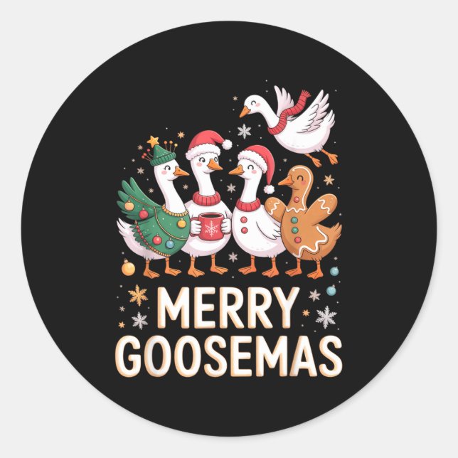 Sticker Rond Funny Merry Goosemas Christmas Xmas Goose Family H (Devant)