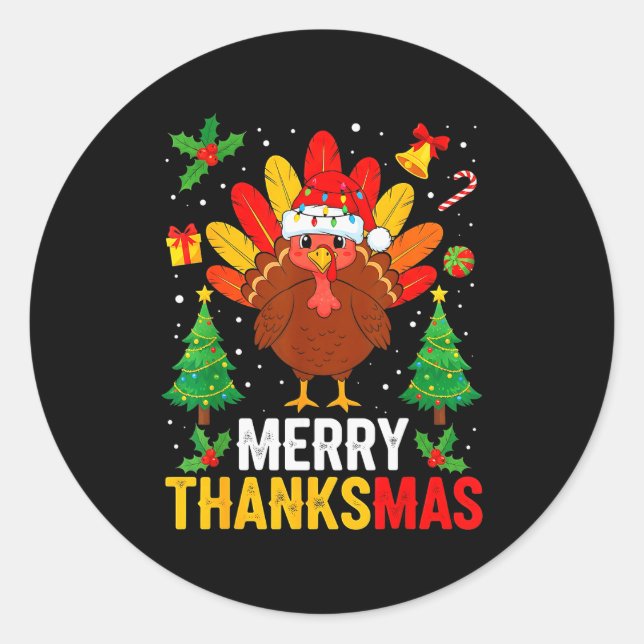Sticker Rond Funny Merry Thanksmas Happy Thanksgiving Santa Tur (Devant)