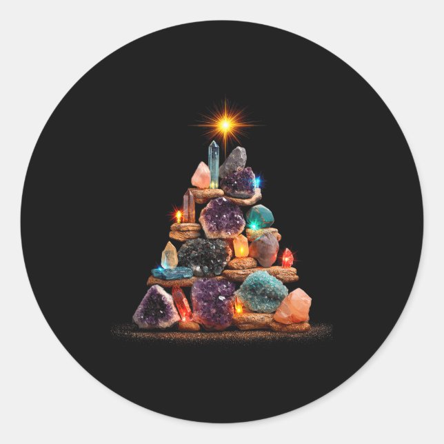Sticker Rond Funny Minerals Christmas Tree Graphic Crystals  (Devant)