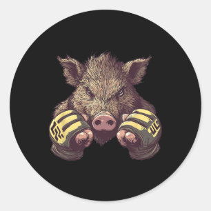 Sticker Rond Funny Mixed martial art Boar - Cage Fighter Et Mar