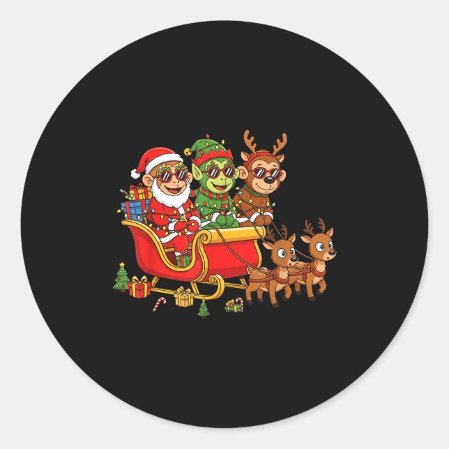 Sticker Rond Funny Monkey Santa Reindeer Elf Christmas Womens M (Devant)