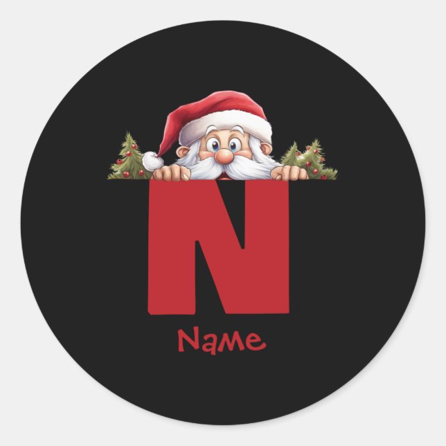 Sticker Rond Funny Monogram Family Christmas Red Santa T Shirt  (Devant)