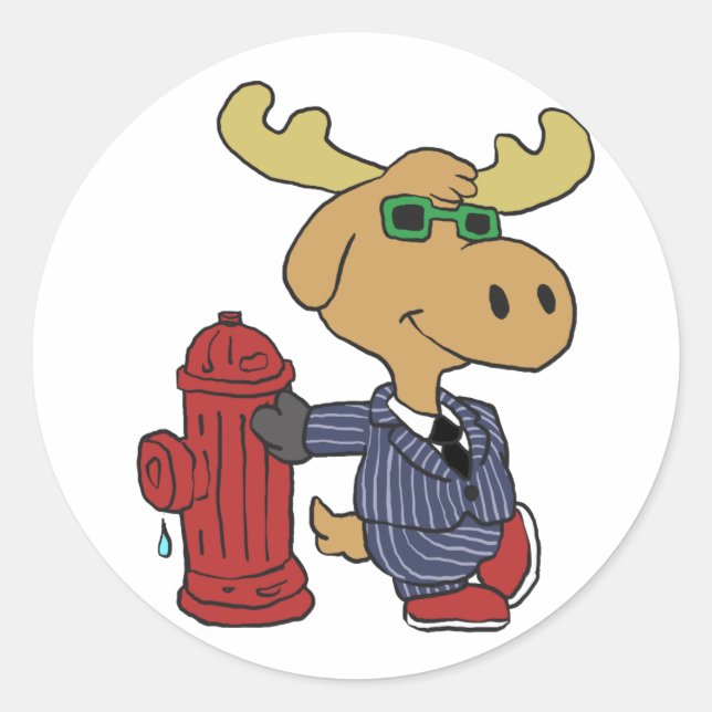 Sticker Rond Funny Moose en bleu choose backgror (Devant)