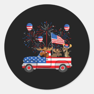 Sticker Rond Funny Moose équitation Camion Rouge Drapeau Usa Pa
