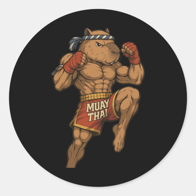 Sticker Rond Funny Muay Thai Capybara Thai Boxe Arts martiaux (Devant)