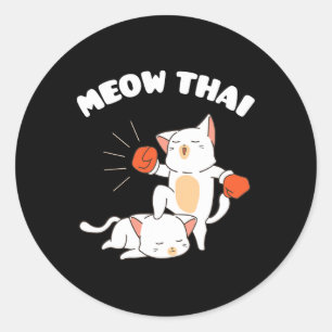 Sticker Rond Funny Muay Thai Cats Thai Boxe Thai Fighter Cadeau