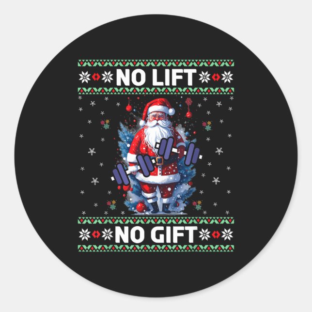 Sticker Rond Funny Muscle Santa Lifting Ugly Christmas Sweater  (Devant)