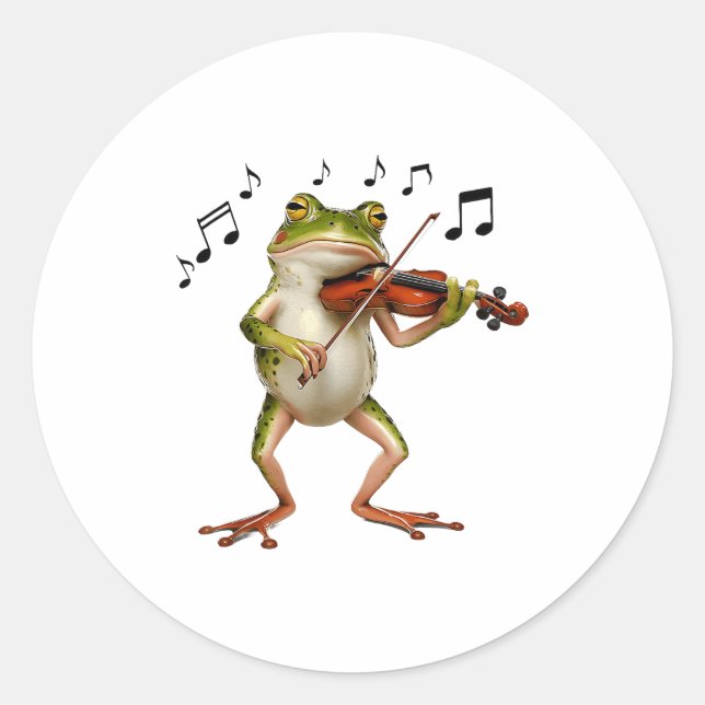 Sticker Rond Funny Musician Violinist Cute Frog Playing Violin  (Devant)