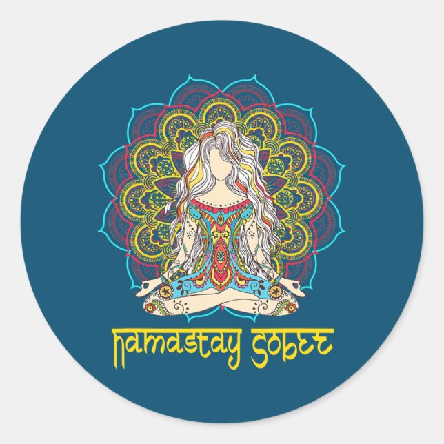 Sticker Rond Funny Namastay Sober NA AA 12 Step Recovery Girl (Devant)
