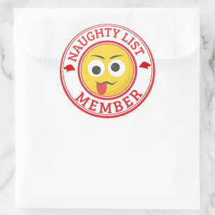 Sticker Rond Funny Naughty List Visage Noël