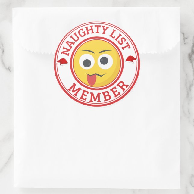 Sticker Rond Funny Naughty List Visage Noël (Sac)
